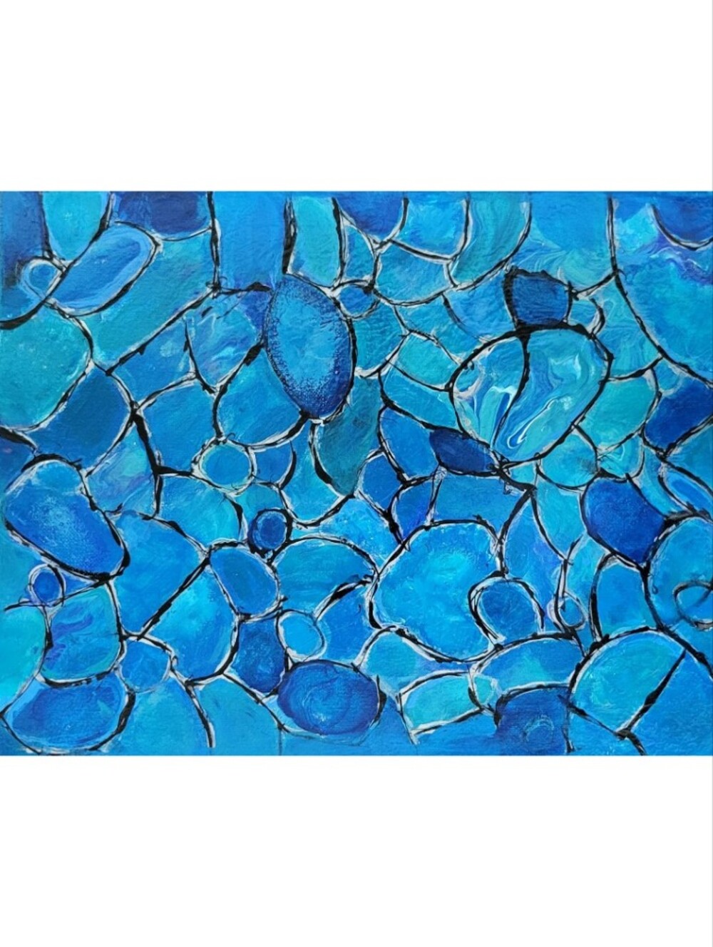 Hand Crafted Blue Black and Silver Abstract Design 11x14 Inches Canvas Painting - Picture 3 of 4